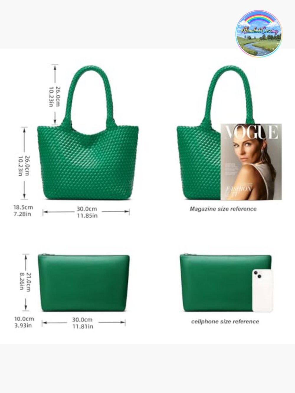 Vegan Leather Woven Tote Bag with Detachable Zipper Clutch - Picture 6 of 7